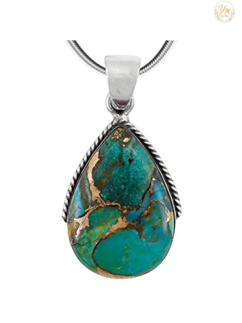 925 Sterling Silver Turquoise Pendant Necklace with 20" Snake Chain